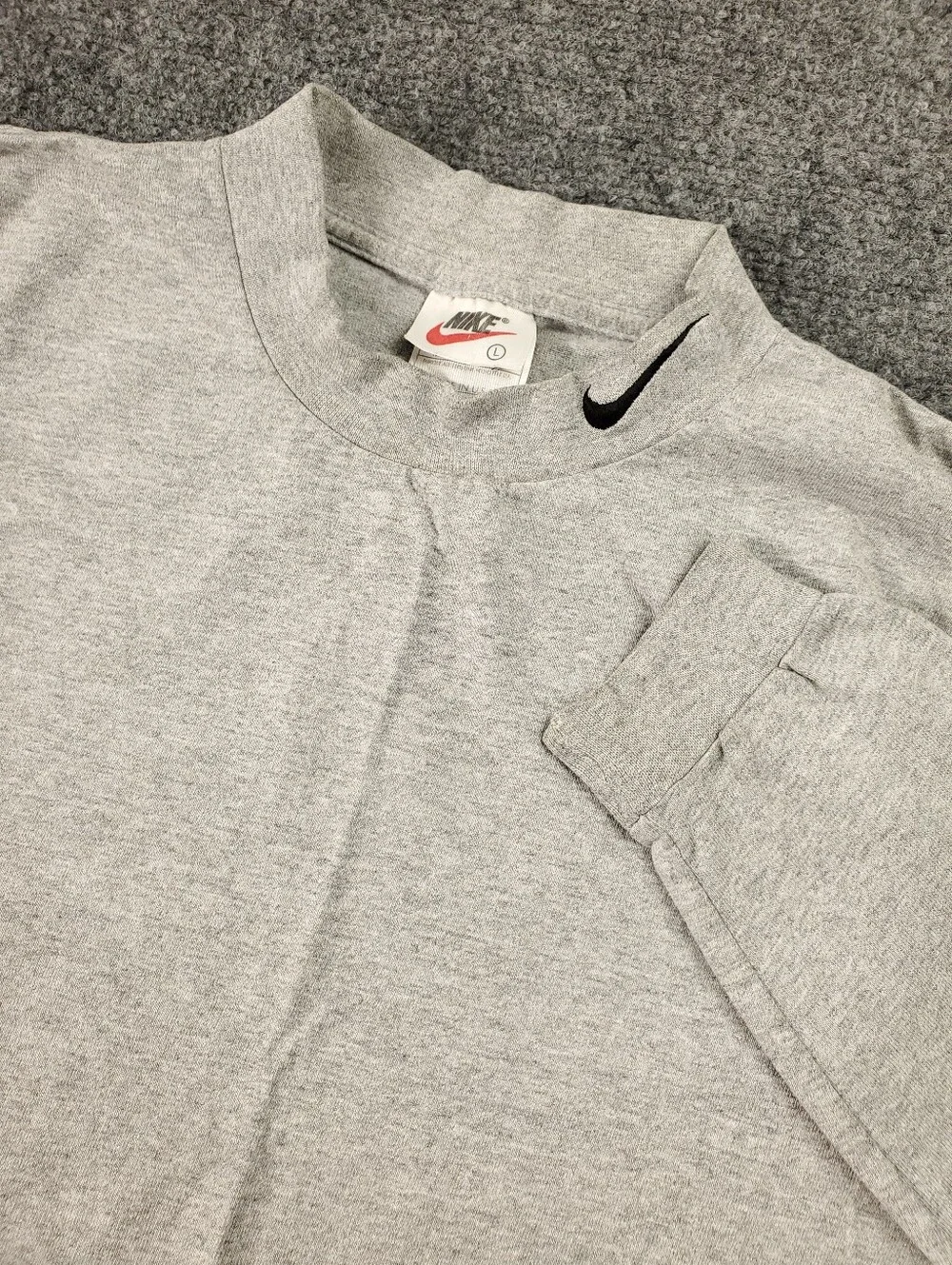 Vintage Nike Swoosh Long Sleeve Shirt Boys L 14 16 Gray Crew Neck Made In USA